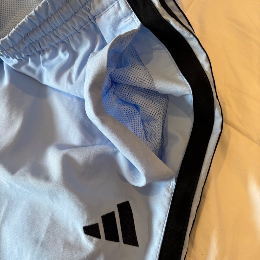 adidas Light Blue Athletic Shorts with Black Accents - Picture 2 of 4